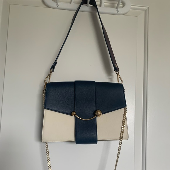Strathberry Crescent Shoulder Bag in Navy/Vanilla/Burgundy - Picture 3 of 14